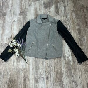 Forever 21 Asymmetrical Gray Black Faux Leather Accent Jacket Size Large